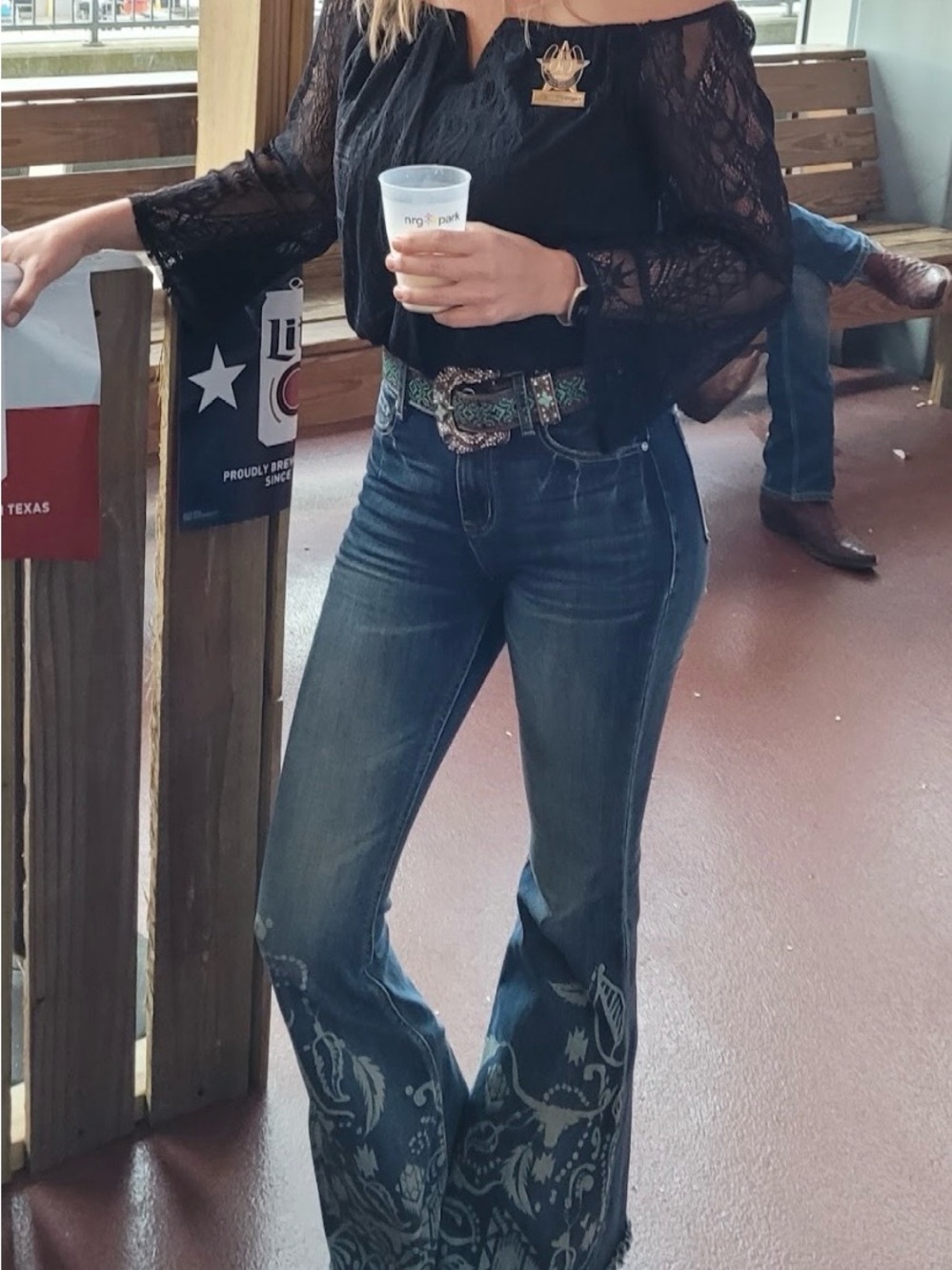 Grace in LA Flare Jeans Size 25 Western Boho Graphic Denim